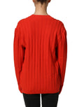 Celine Red Wool Knit ButtonEmbellished Cardigan Sweater
