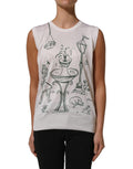 Dolce & Gabbana White Silk Knit Garden Fountain Print Tank Top