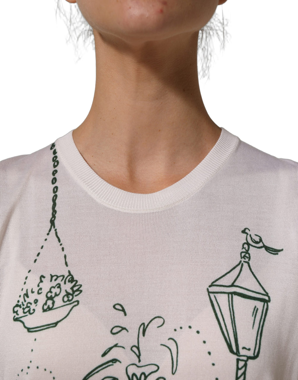 Dolce & Gabbana White Silk Knit Garden Fountain Print Tank Top