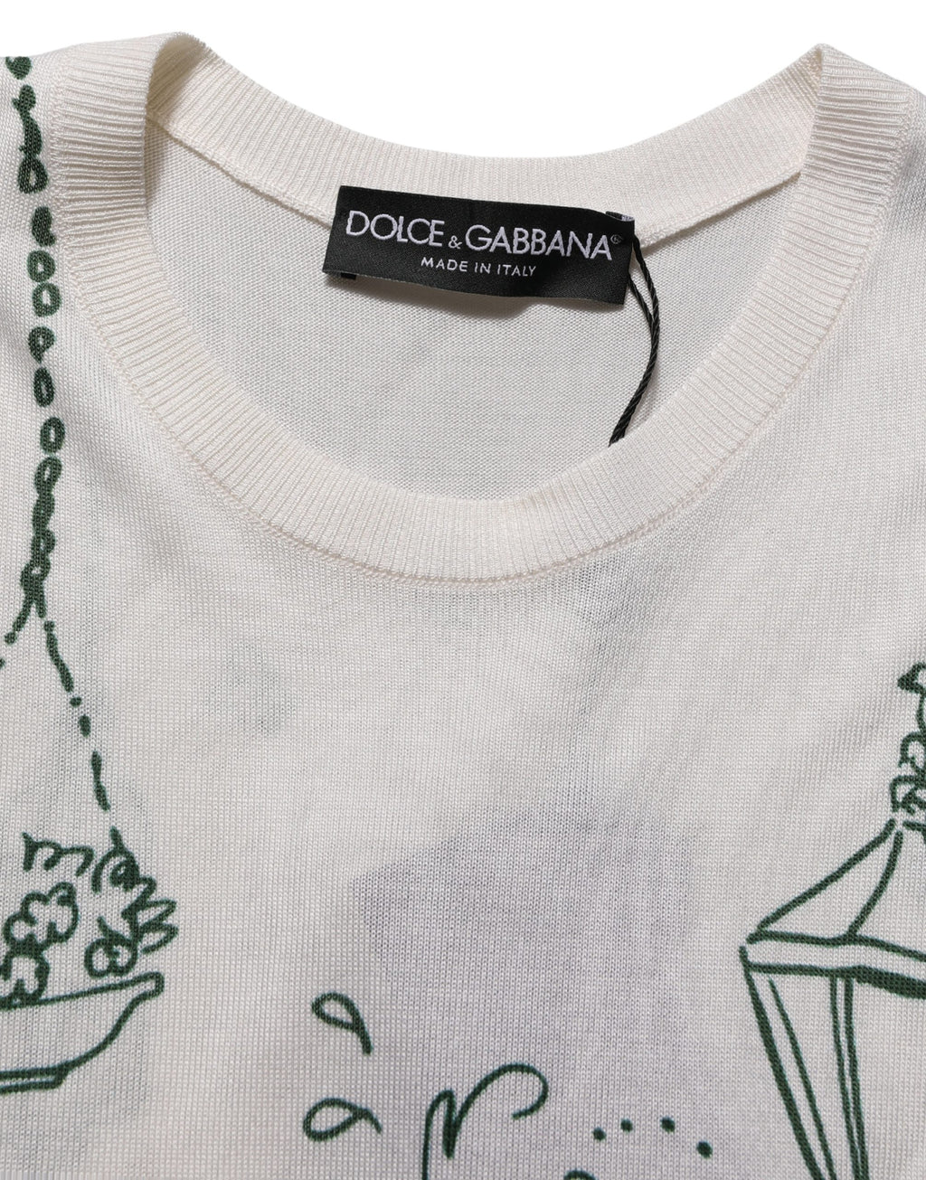 Dolce & Gabbana White Silk Knit Garden Fountain Print Tank Top