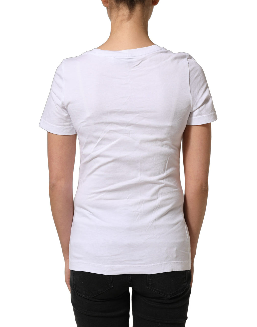 Dolce & Gabbana White Floral Logo Cotton Round Neck T-shirt