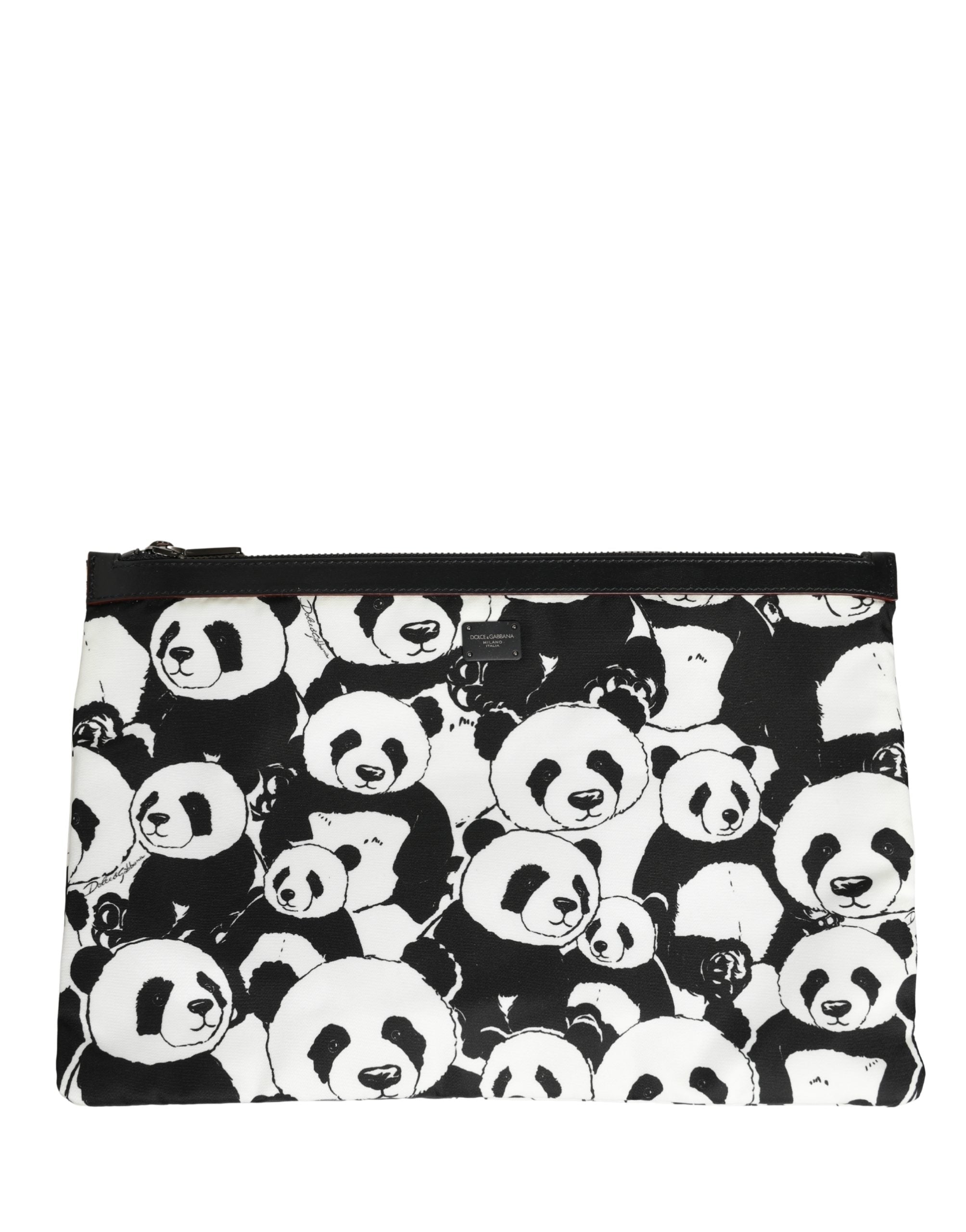 Dolce & Gabbana Black White Panda Print Nylon Clutch Men Pouch Borse Bag