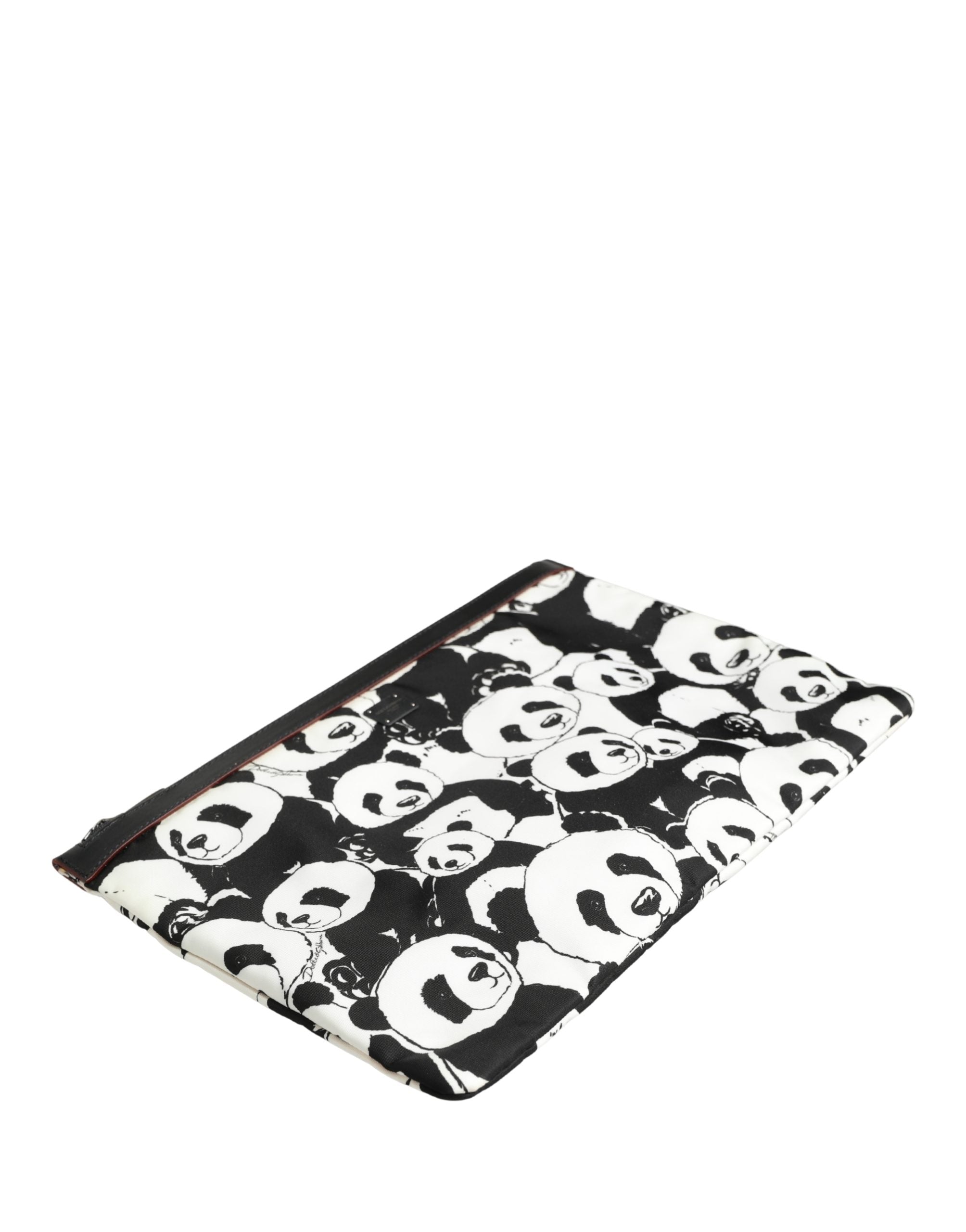 Dolce & Gabbana Black White Panda Print Nylon Clutch Men Pouch Borse Bag