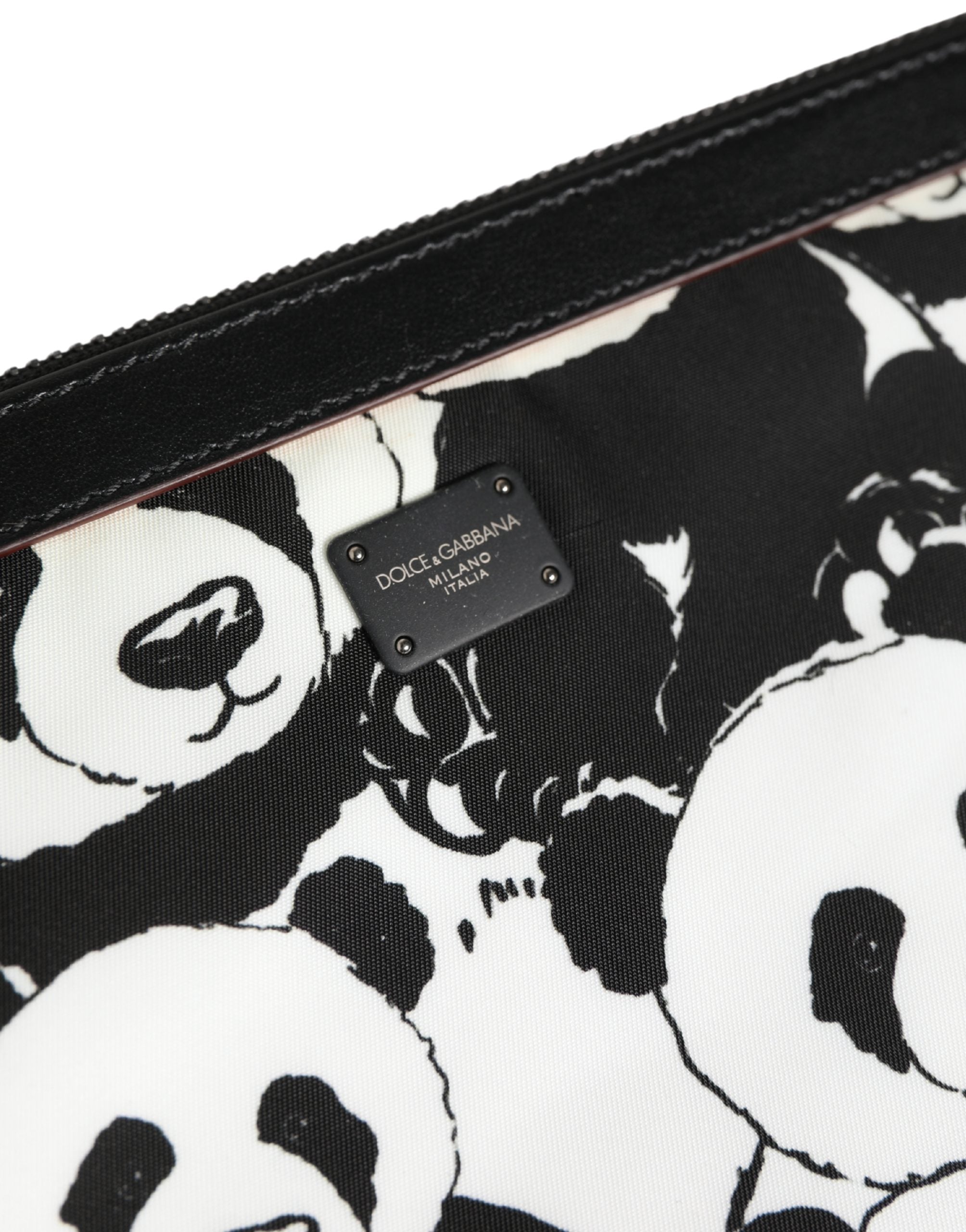 Dolce & Gabbana Black White Panda Print Nylon Clutch Men Pouch Borse Bag