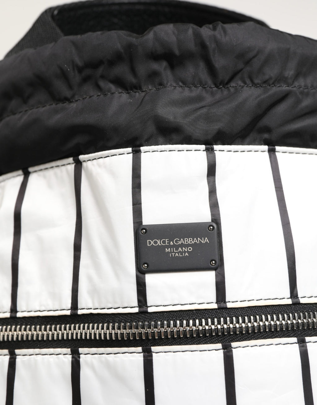 Dolce & Gabbana Black White Striped Polyester Drawstring Backpack Men Bag