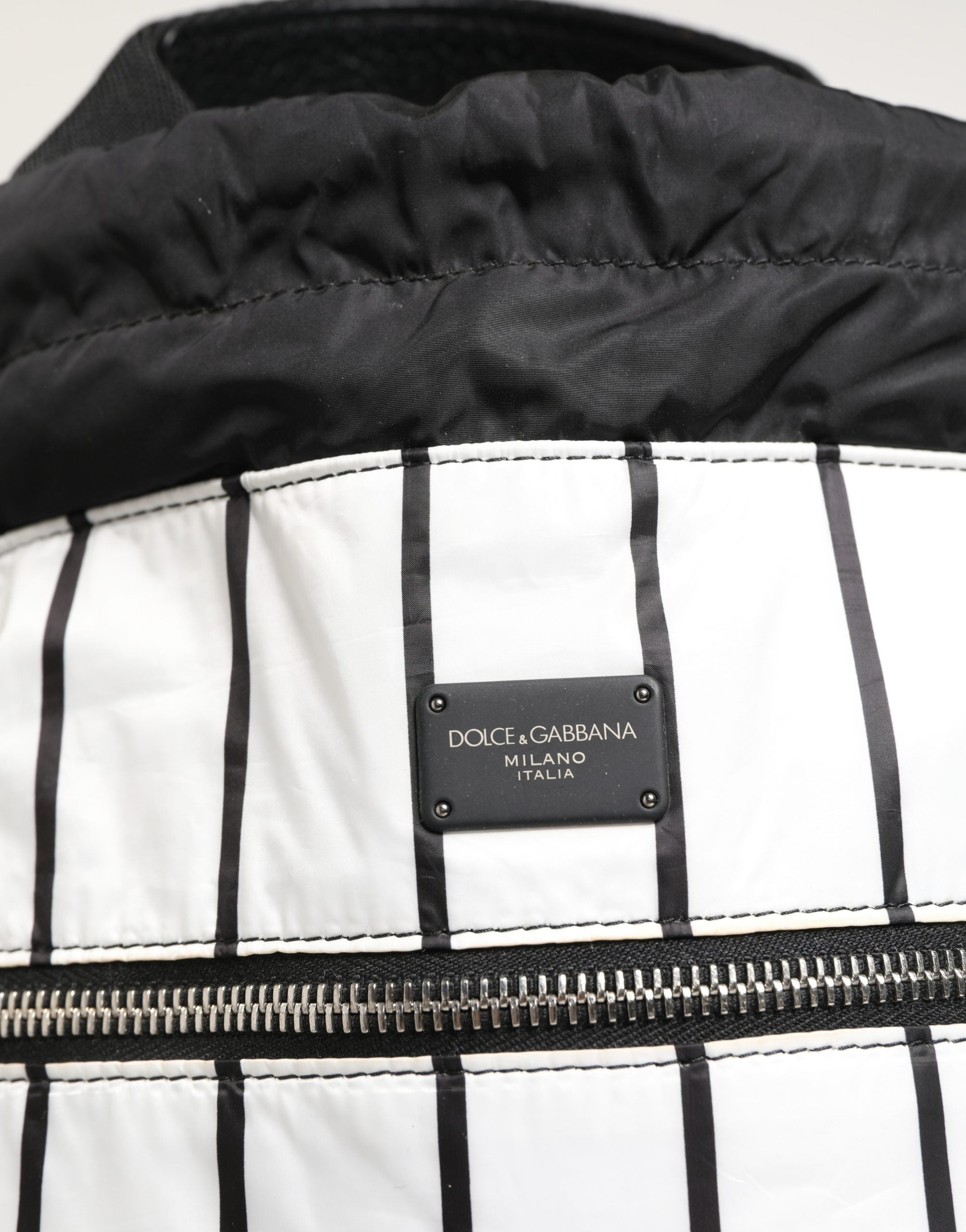 Dolce & Gabbana Black White Striped Polyester Drawstring Backpack Men Bag
