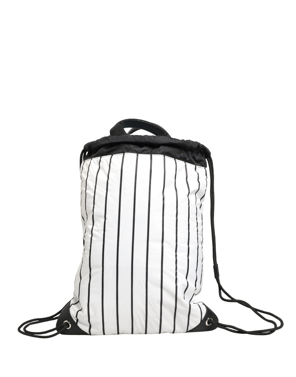 Dolce & Gabbana Black White Striped Polyester Drawstring Backpack Men Bag