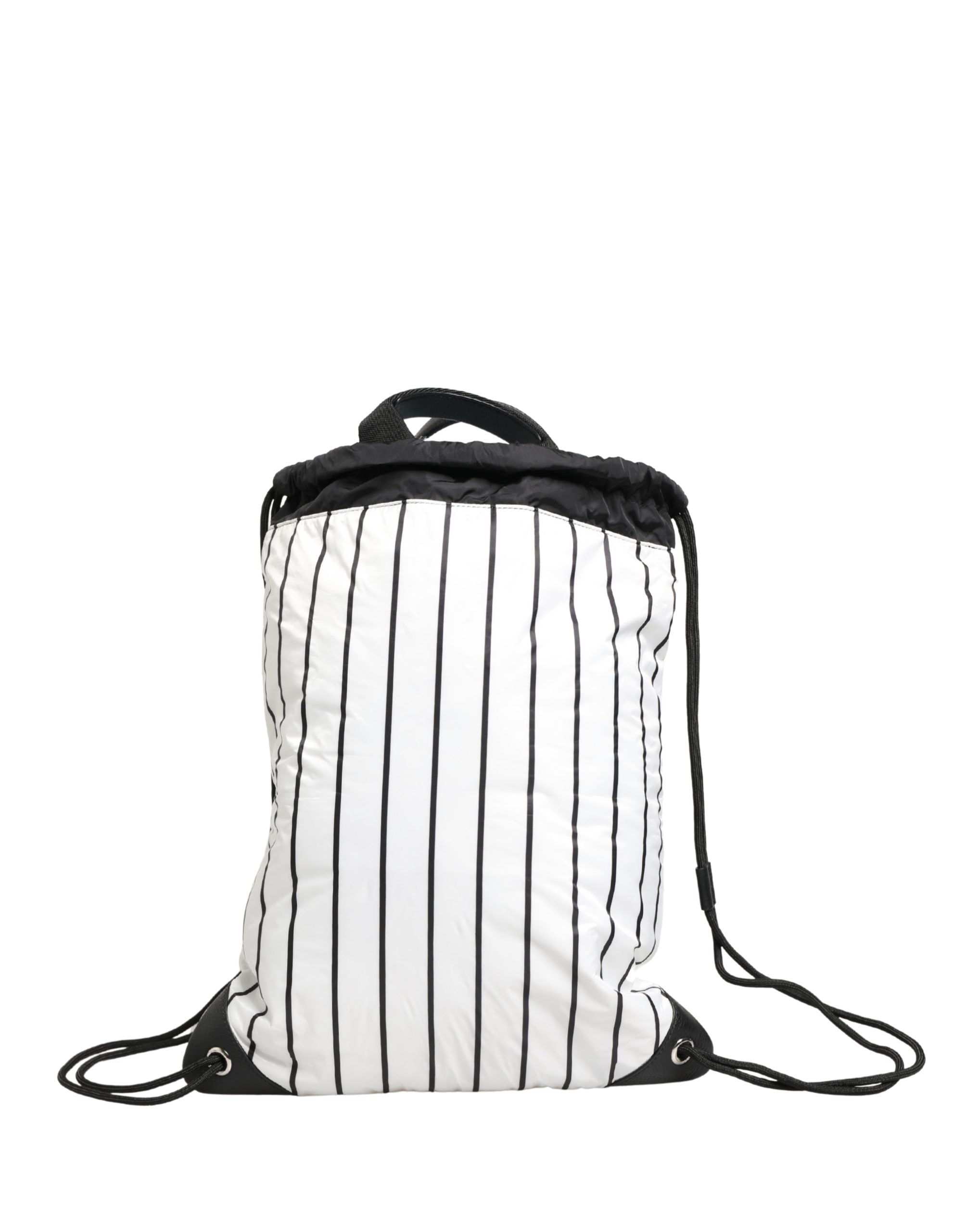 Dolce & Gabbana Black White Striped Polyester Drawstring Backpack Men Bag