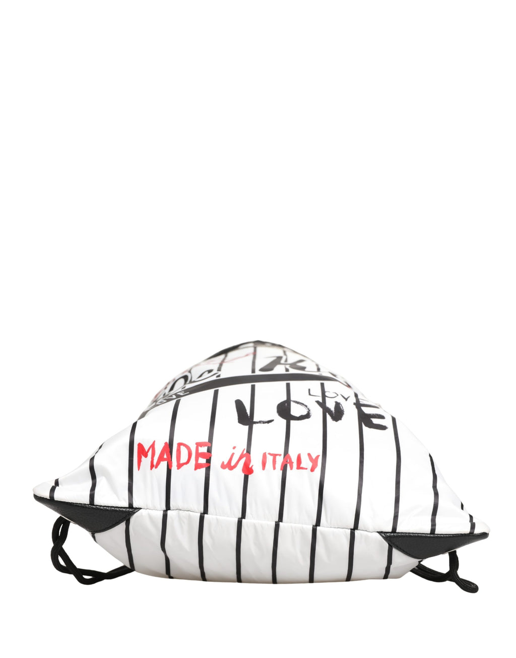Dolce & Gabbana Black White Striped Polyester Drawstring Backpack Men Bag