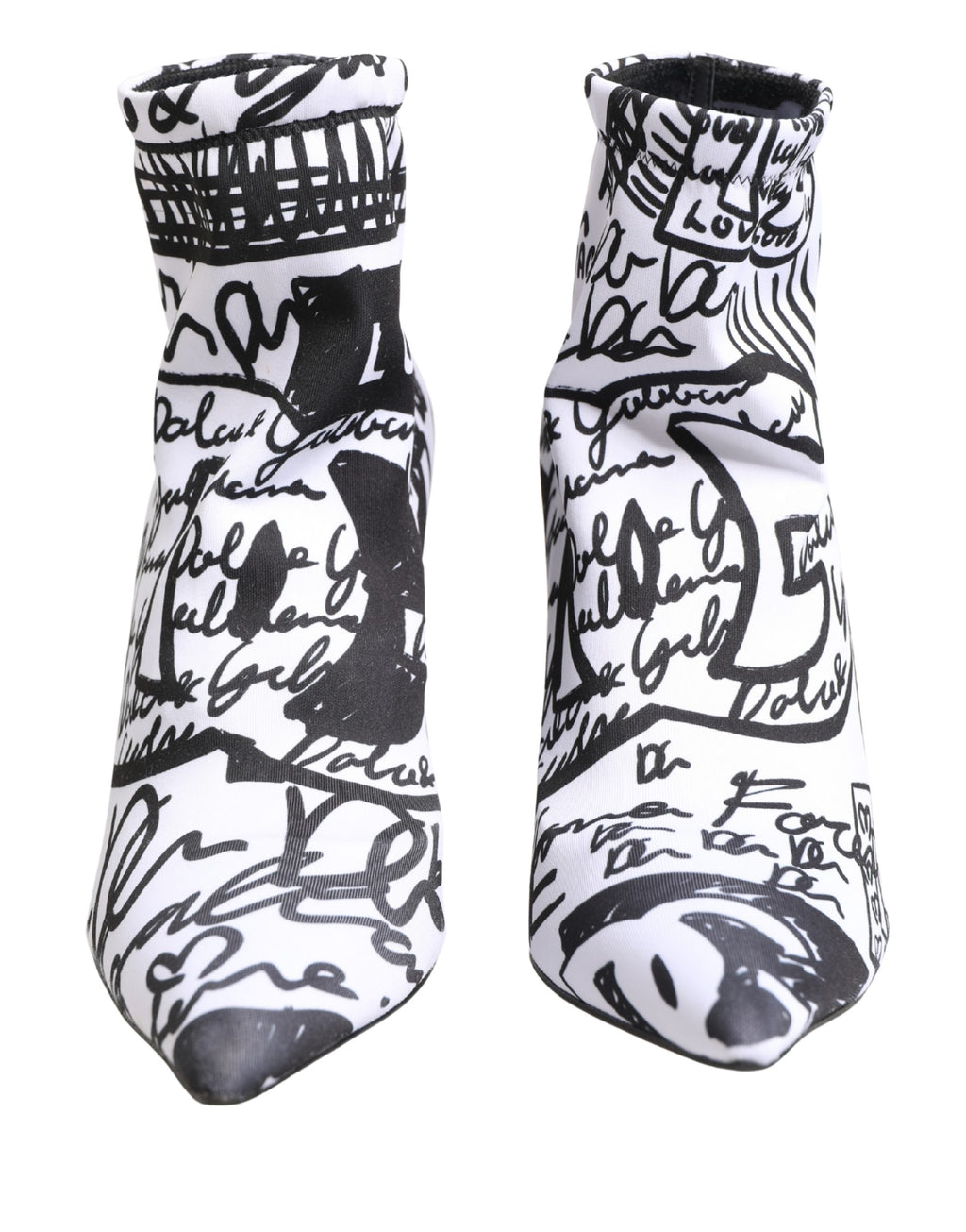 Dolce & Gabbana White Graffiti Stretch Ankle Boots Shoes