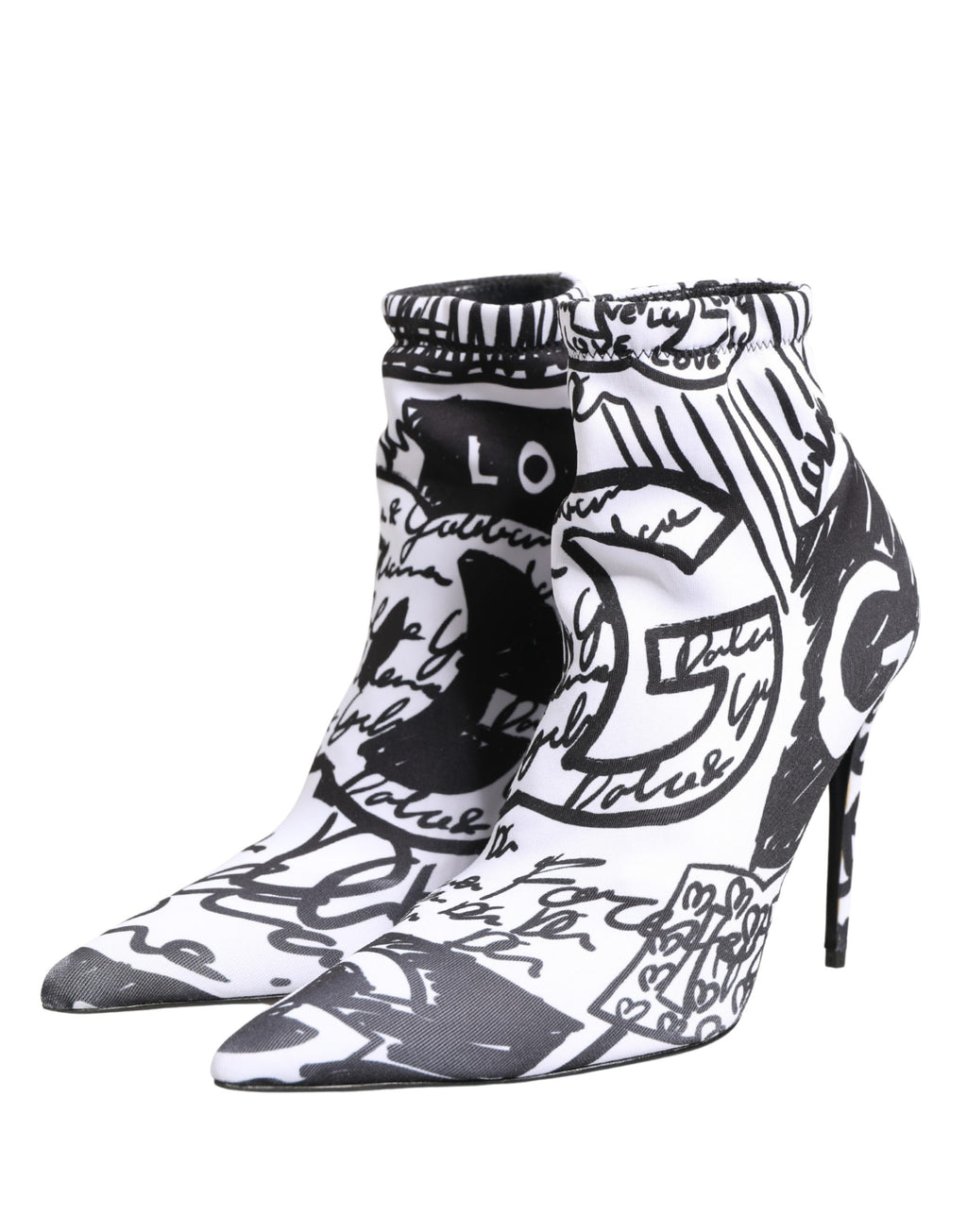 Dolce & Gabbana White Graffiti Stretch Ankle Boots Shoes