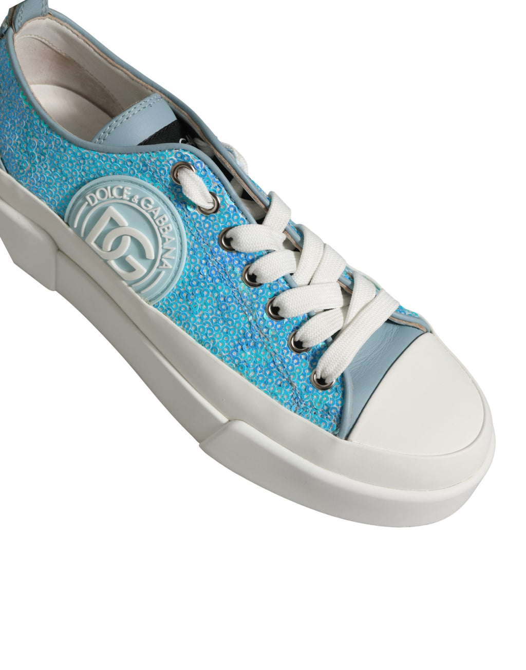 Dolce & Gabbana Blue White Sequin Logo Low Top Sneakers Shoes