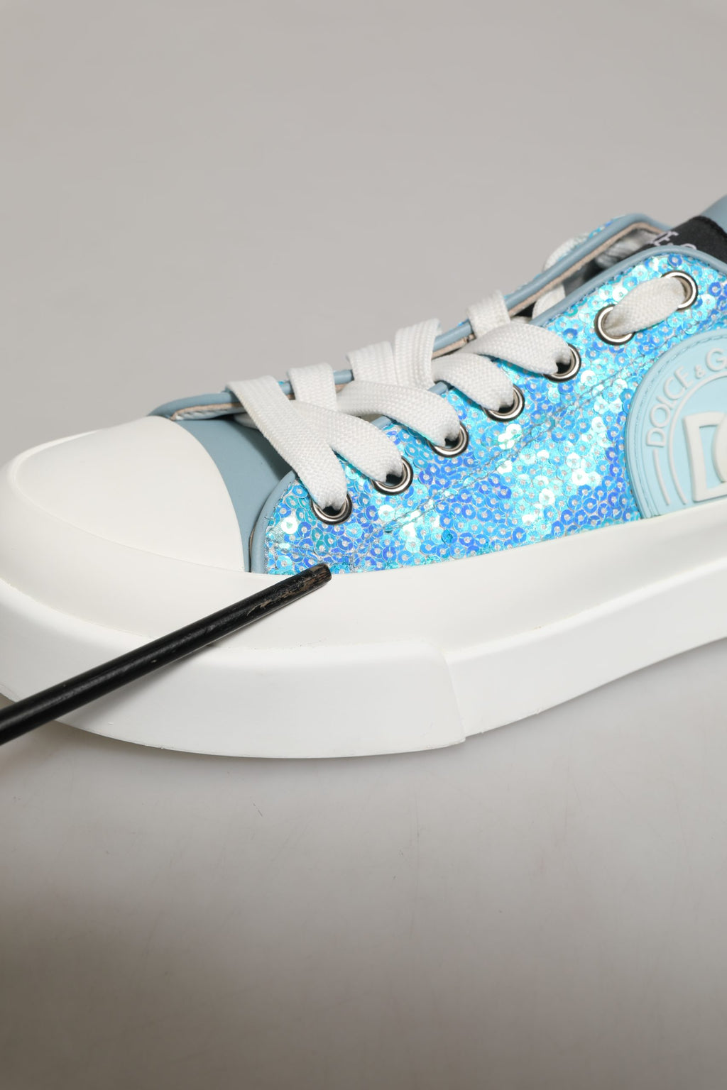 Dolce & Gabbana Blue White Sequin Logo Low Top Sneakers Shoes