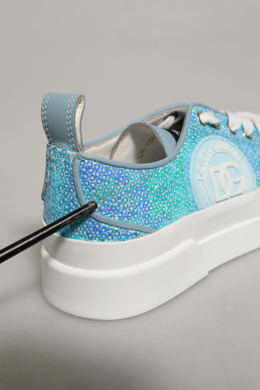 Dolce & Gabbana Blue White Sequin Logo Low Top Sneakers Shoes