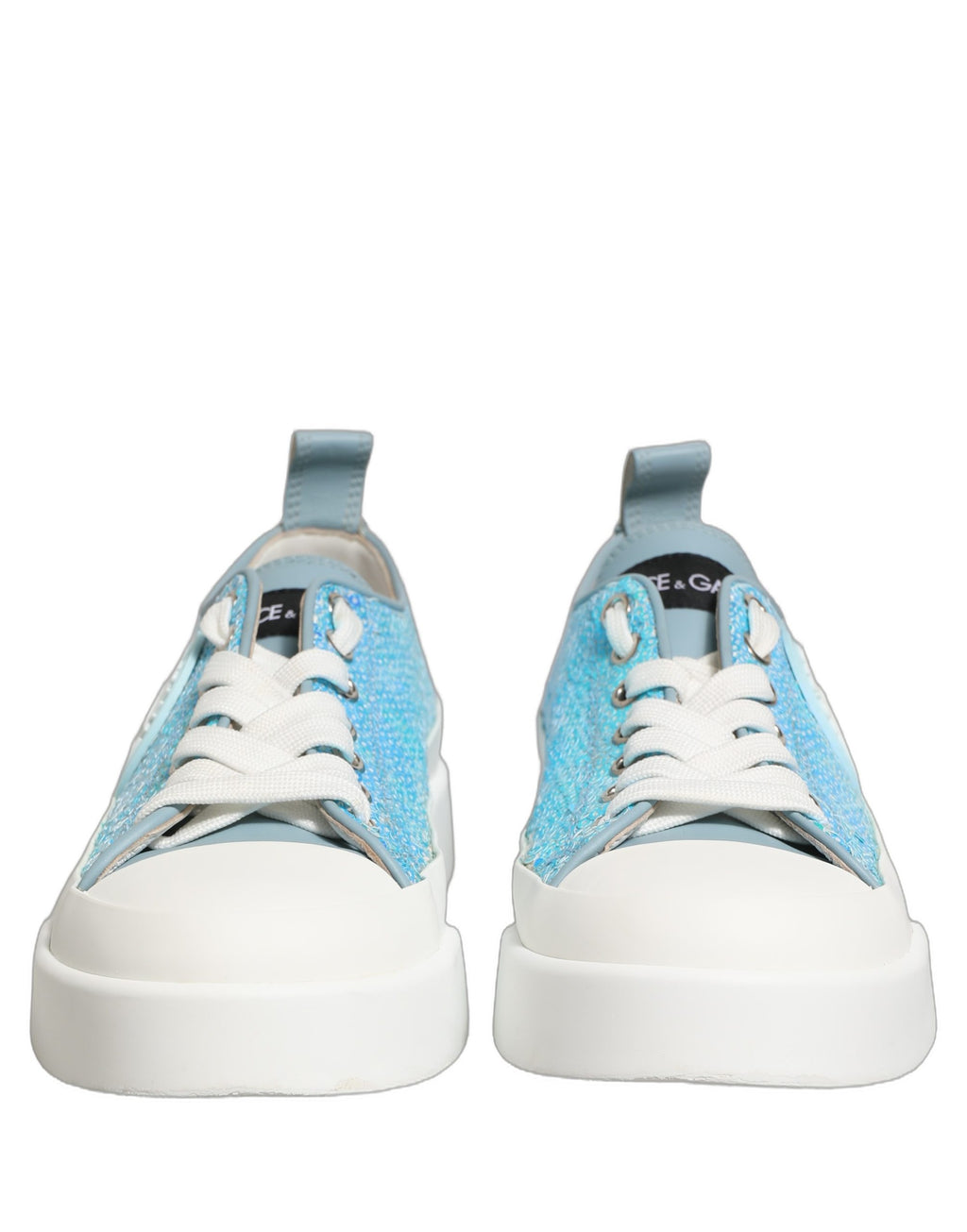 Dolce & Gabbana Blue White Sequin Logo Low Top Sneakers Shoes