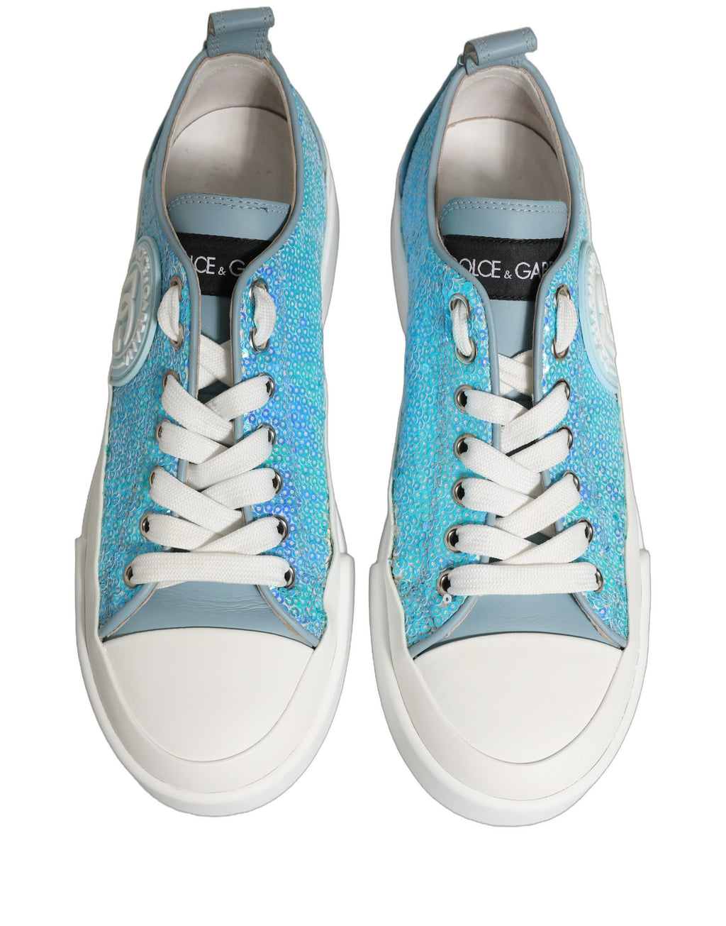 Dolce & Gabbana Blue White Sequin Logo Low Top Sneakers Shoes