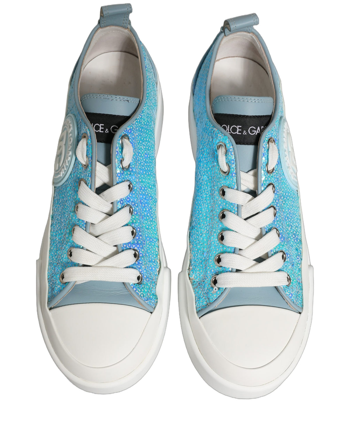 Dolce & Gabbana Blue White Sequin Logo Low Top Sneakers Shoes