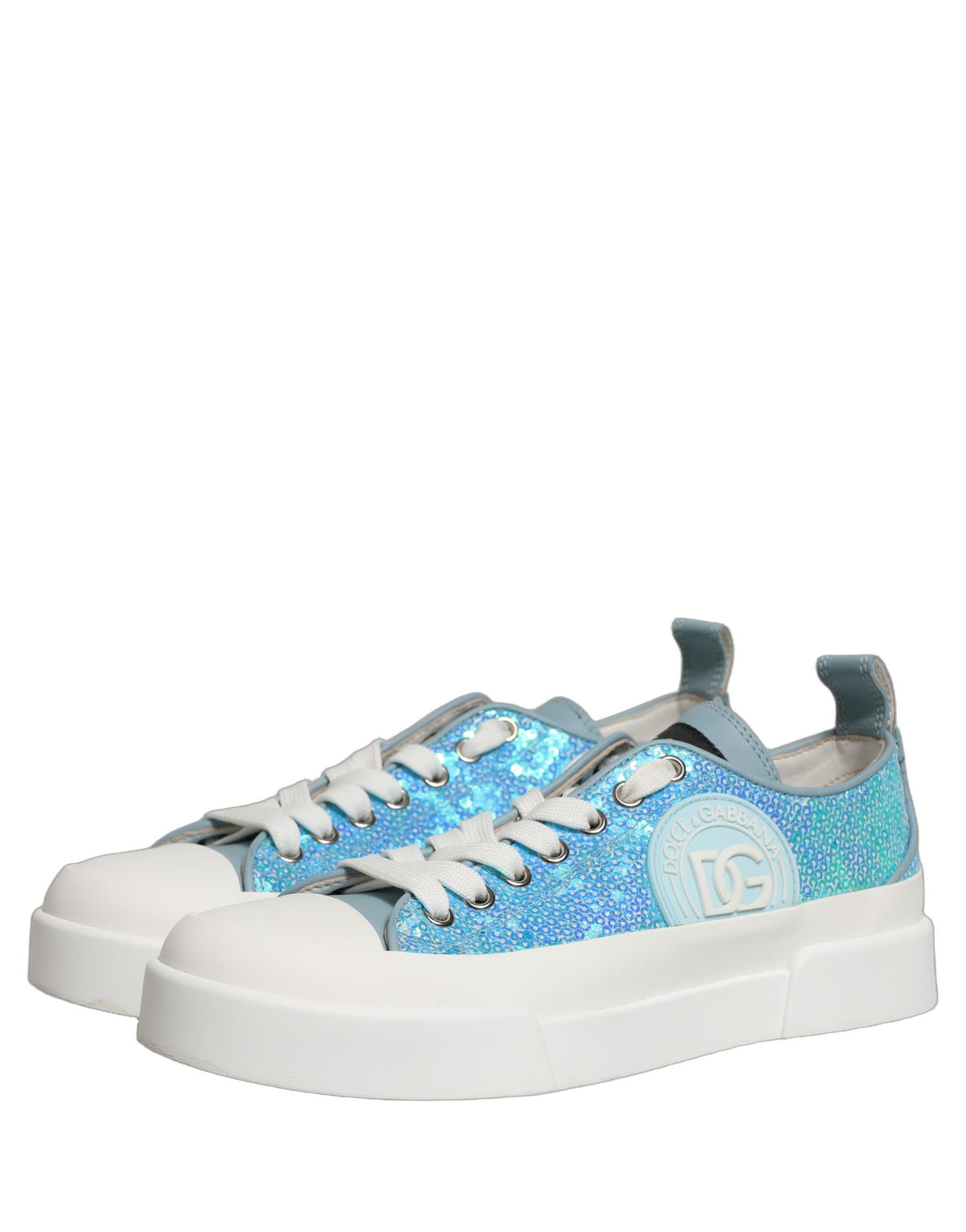 Dolce & Gabbana Blue White Sequin Logo Low Top Sneakers Shoes