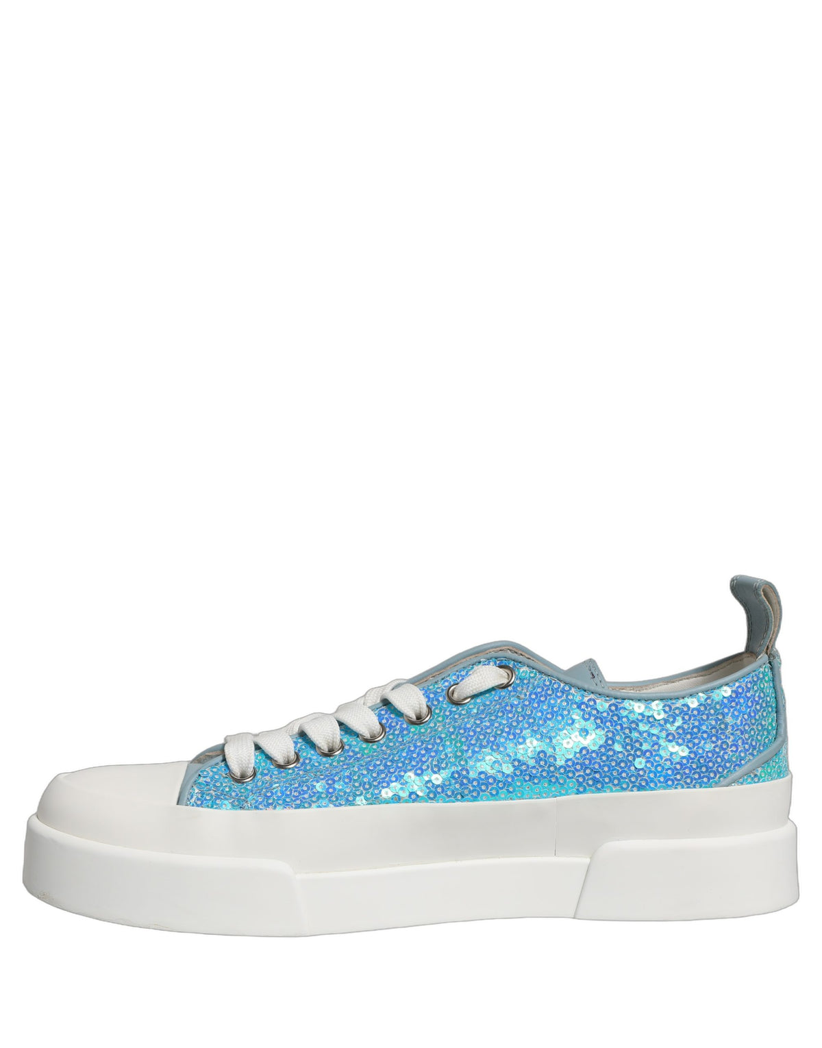 Dolce & Gabbana Blue White Sequin Logo Low Top Sneakers Shoes