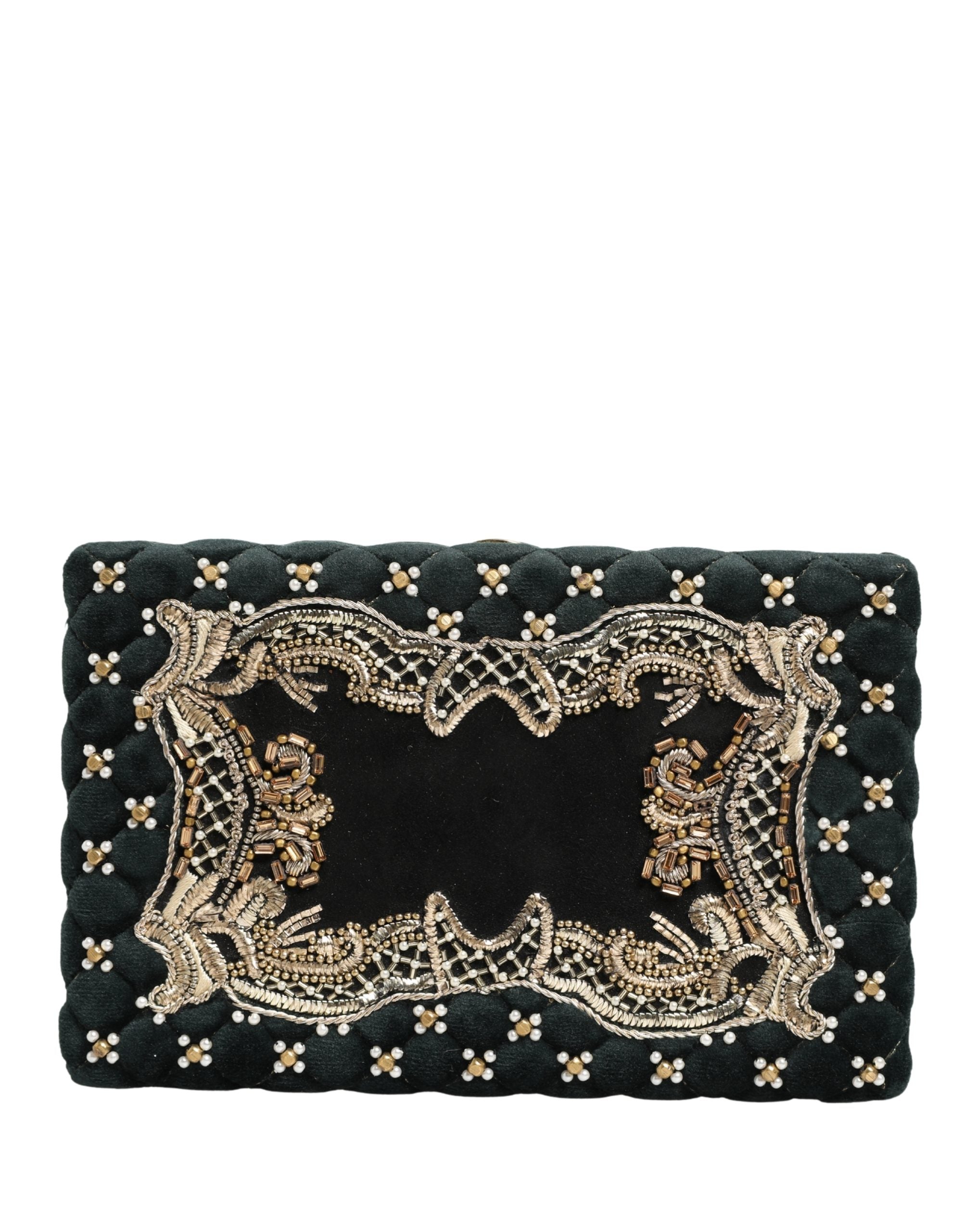 Dolce & Gabbana Black Velvet Gold Frame Clutch Evening Clutch Purse Bag