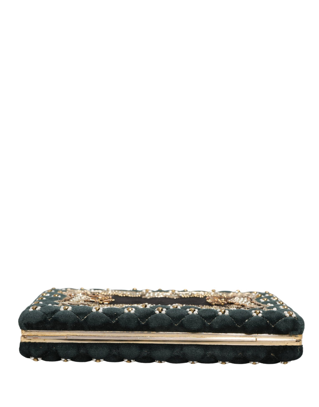 Dolce & Gabbana Black Velvet Gold Frame Clutch Evening Clutch Purse Bag