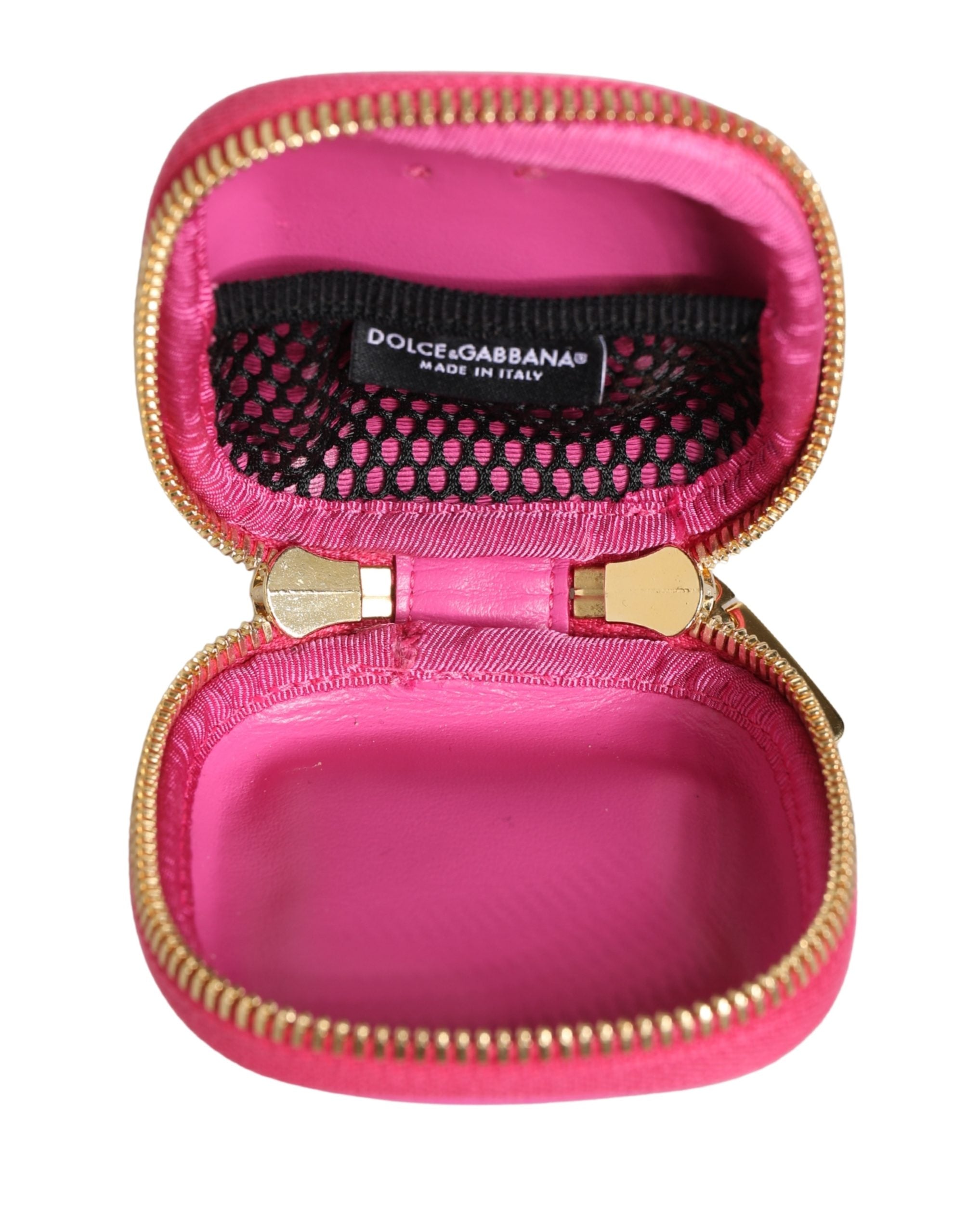 Dolce & Gabbana Pink Lamb Leather Embossed Logo Holder Airpod Case