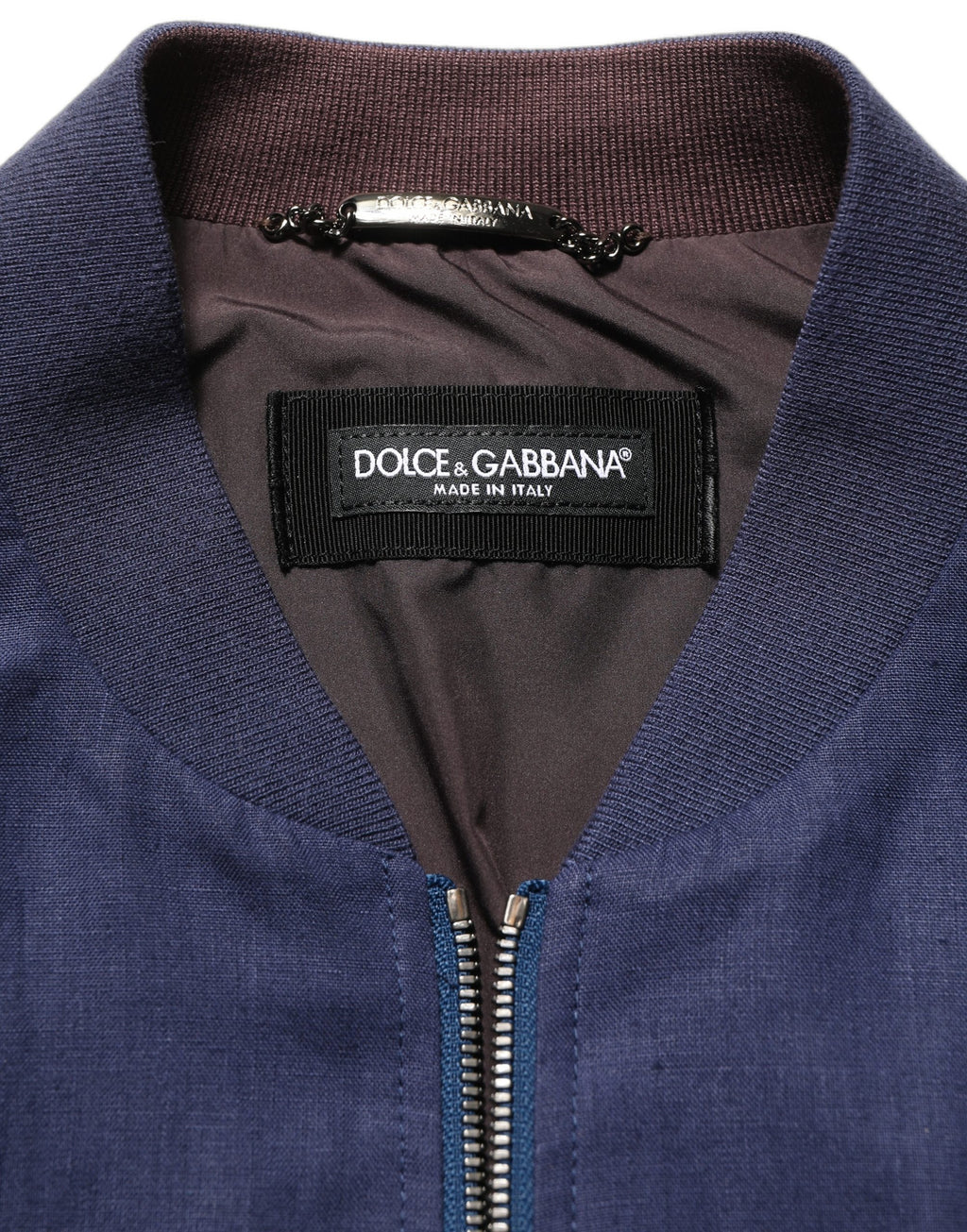 Dolce & Gabbana Blue Linen Full Zip Men Bomber Jacket