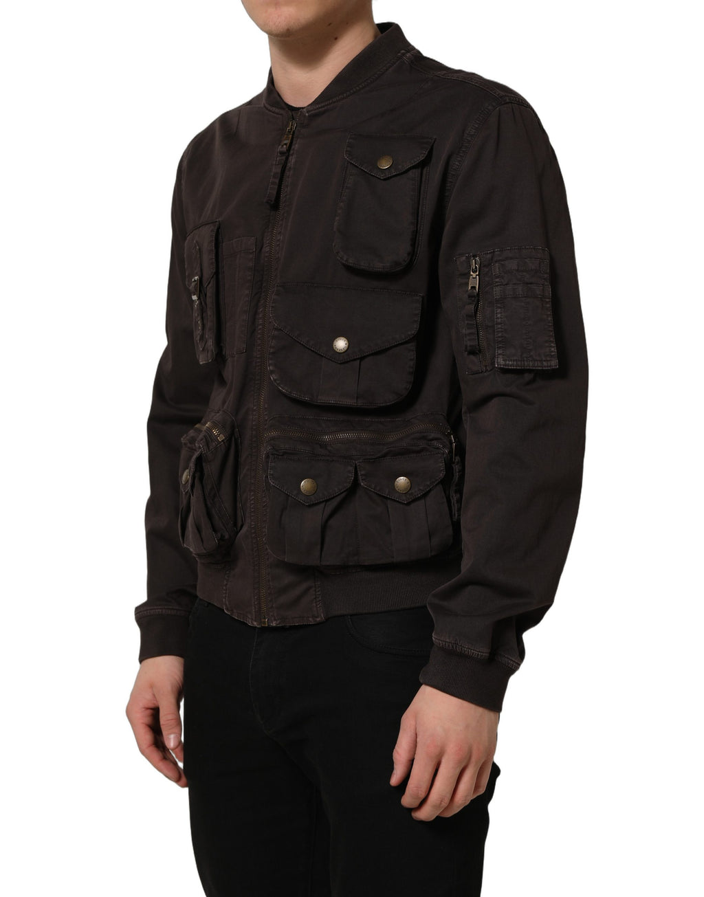 Dolce & Gabbana Brown Cotton Full Zip Men Bomber Jacket