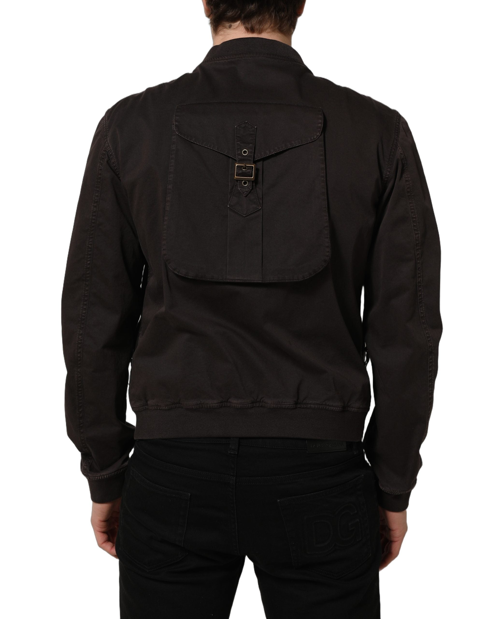 Dolce & Gabbana Brown Cotton Full Zip Men Bomber Jacket