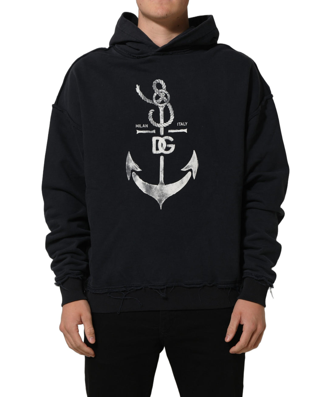 Dolce & Gabbana Black Anchor Print Hooded Sweatshirt Sweater