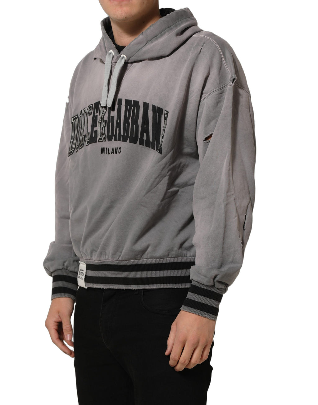 Dolce & Gabbana Gray Graphic Hooded Sweatshirt Men Sweater