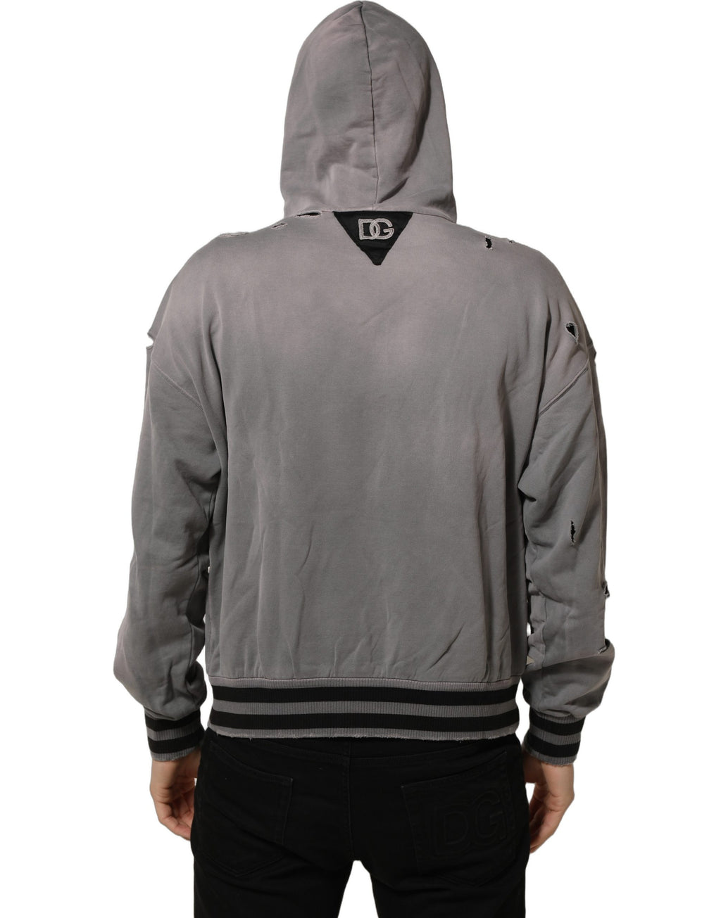 Dolce & Gabbana Gray Graphic Hooded Sweatshirt Men Sweater