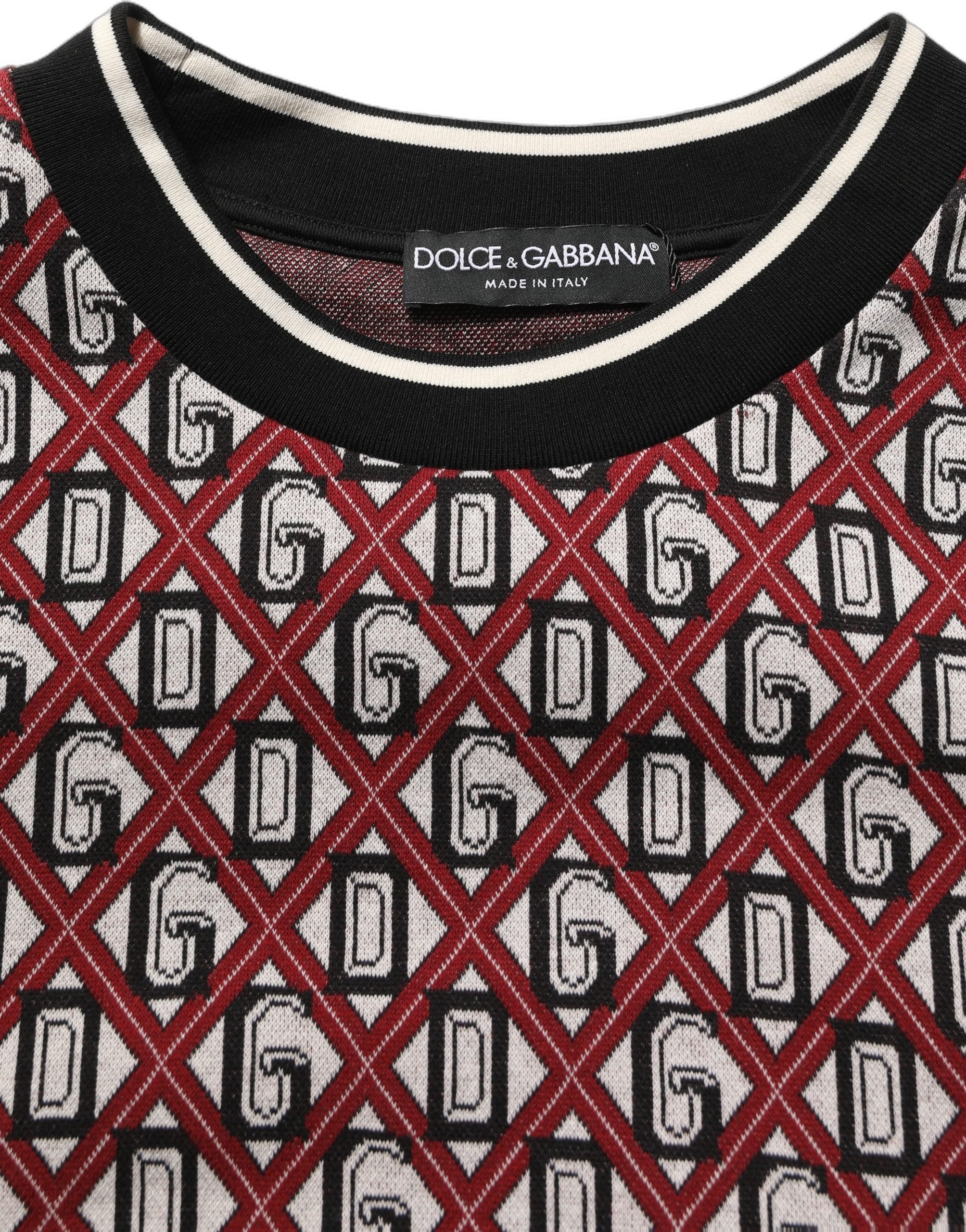 Dolce & Gabbana Red Logo Cotton Jacquard Sweatshirt Sweater