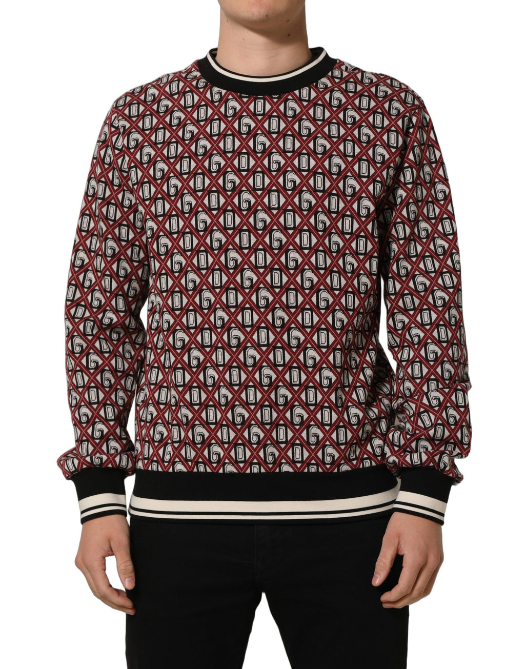 Dolce & Gabbana Red Logo Cotton Jacquard Sweatshirt Sweater