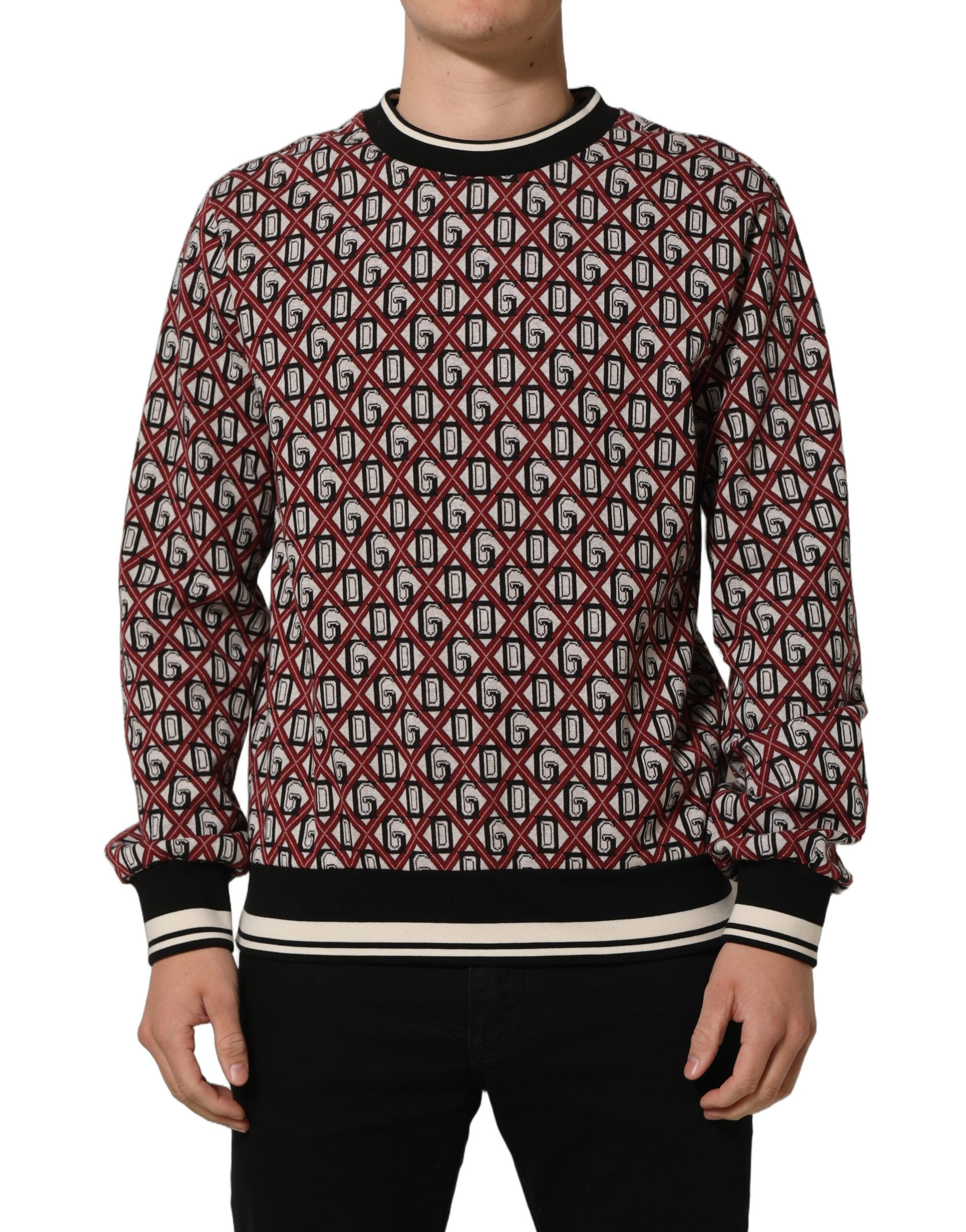 Dolce & Gabbana Red Logo Cotton Jacquard Sweatshirt Sweater