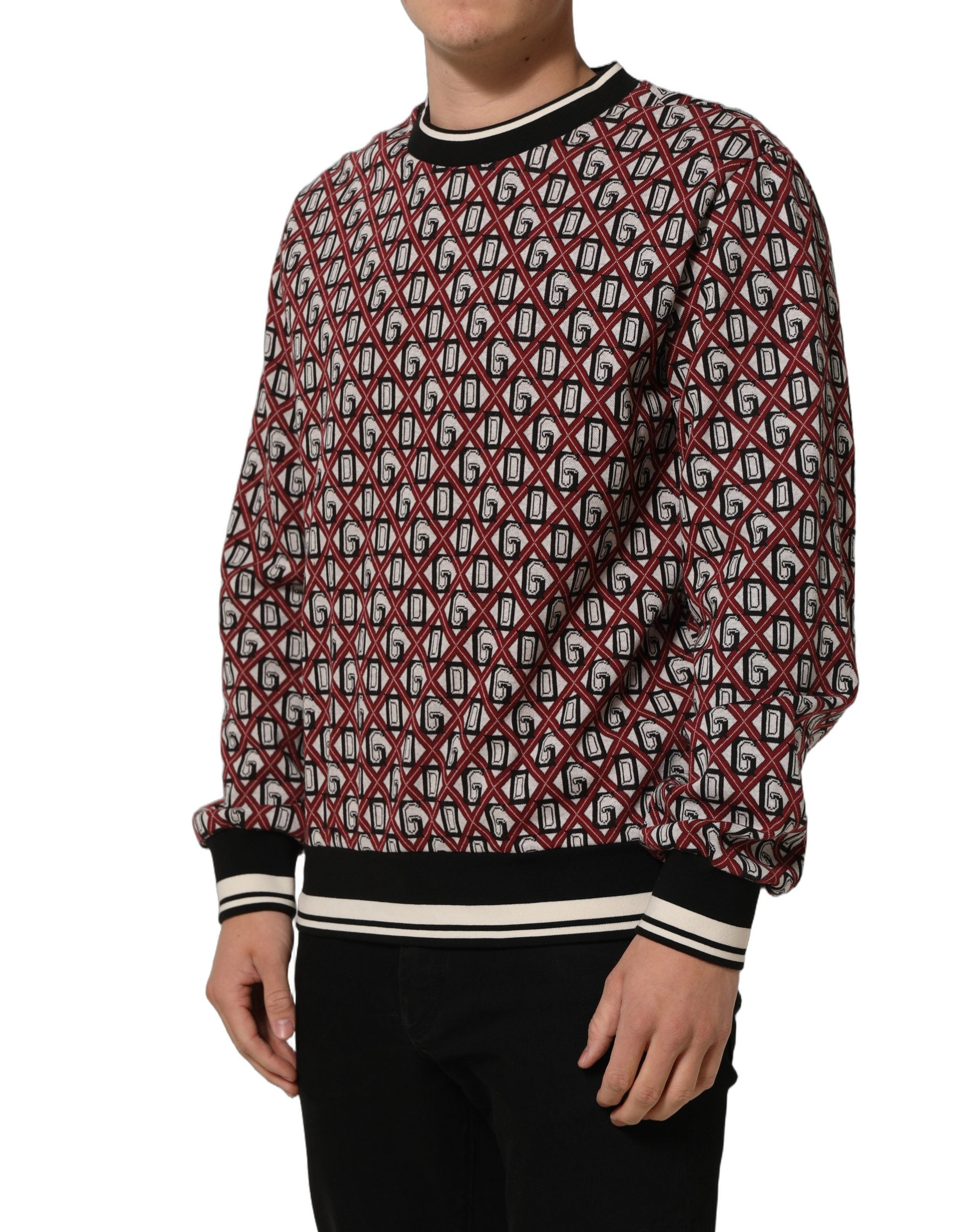 Dolce & Gabbana Red Logo Cotton Jacquard Sweatshirt Sweater