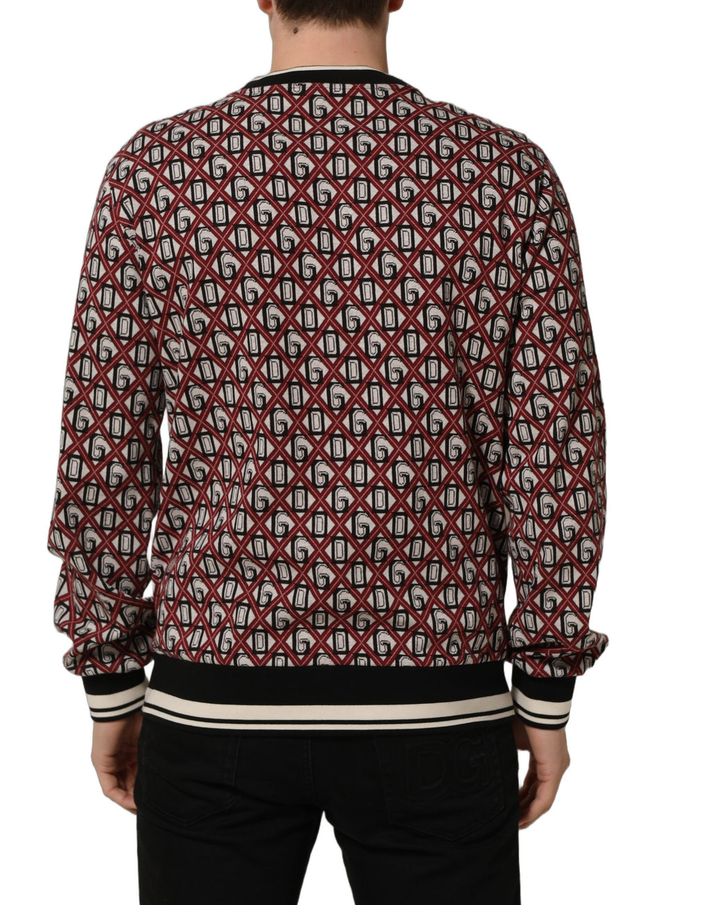 Dolce & Gabbana Red Logo Cotton Jacquard Sweatshirt Sweater