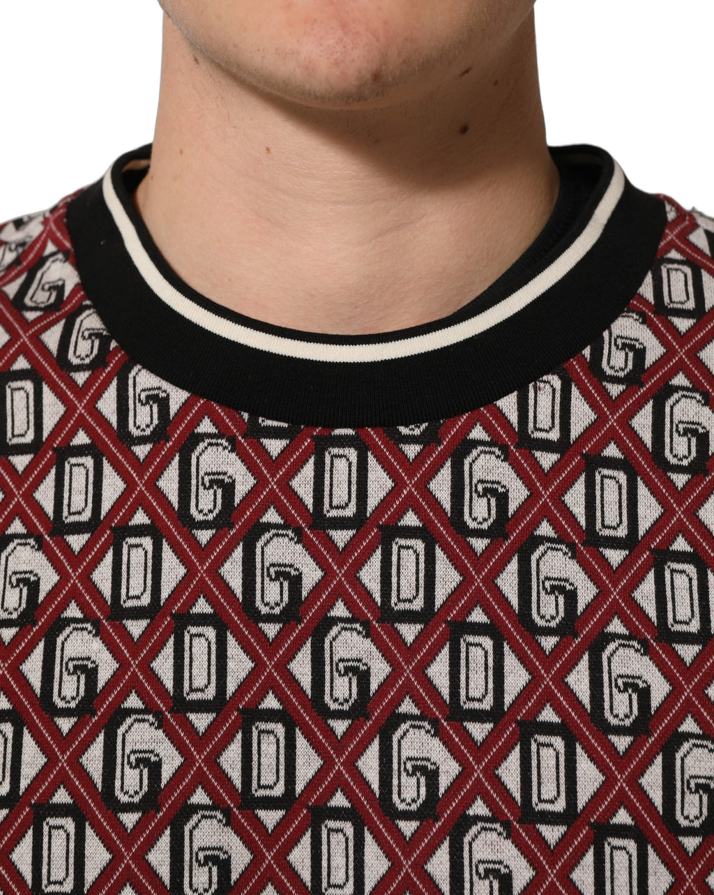 Dolce & Gabbana Red Logo Cotton Jacquard Sweatshirt Sweater