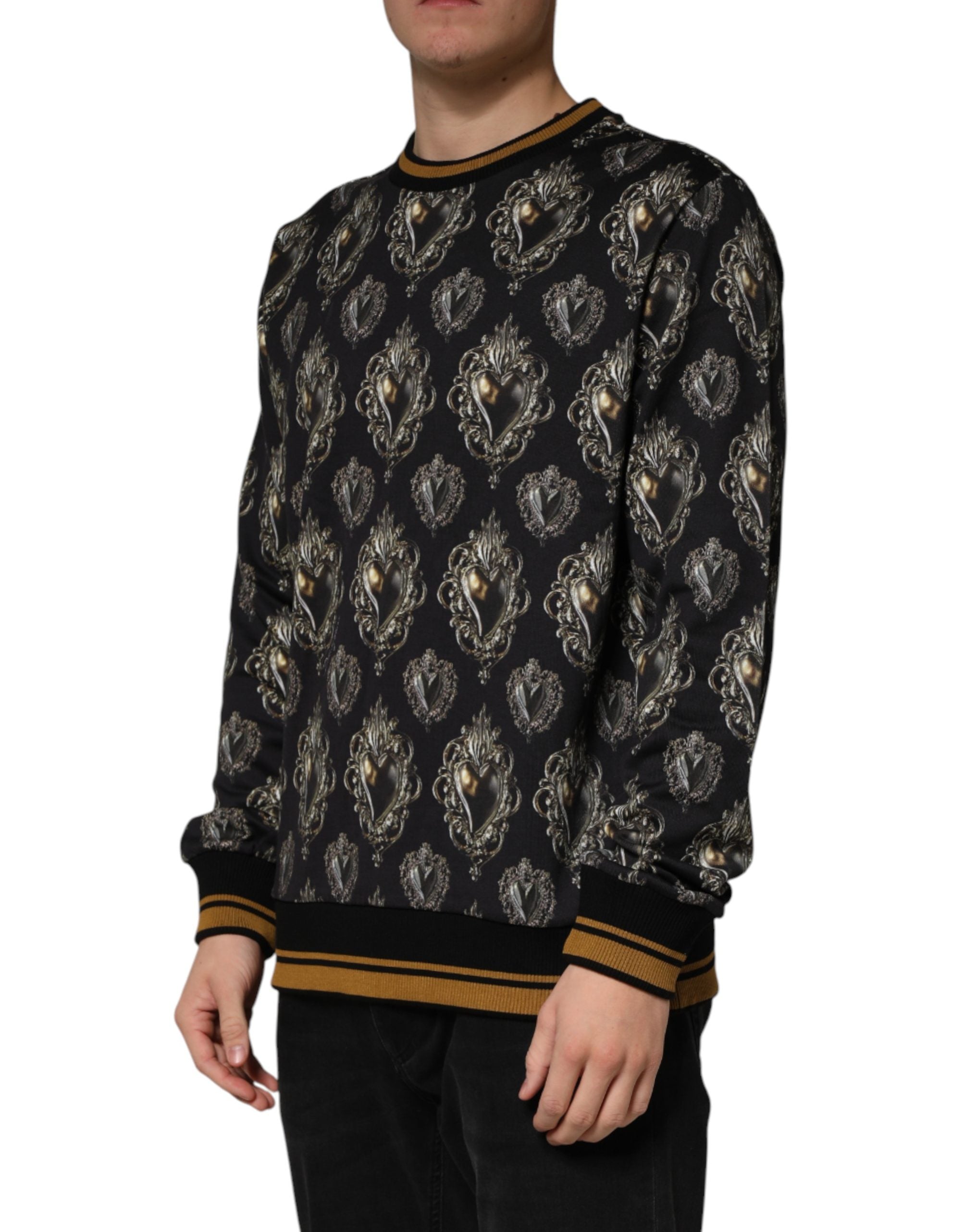 Dolce & Gabbana Black Sacred Heart Cotton Sweatshirt Sweater