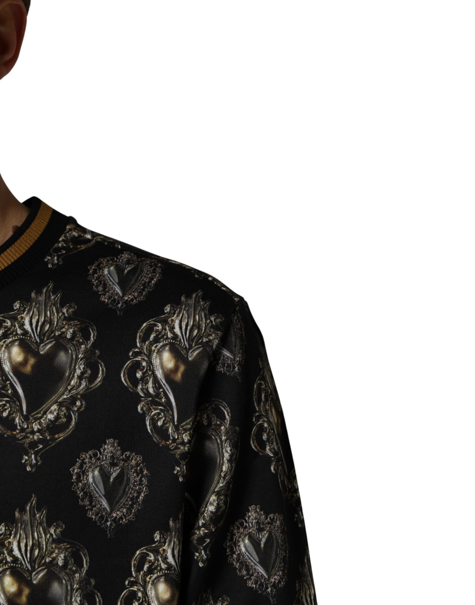 Dolce & Gabbana Black Sacred Heart Cotton Sweatshirt Sweater