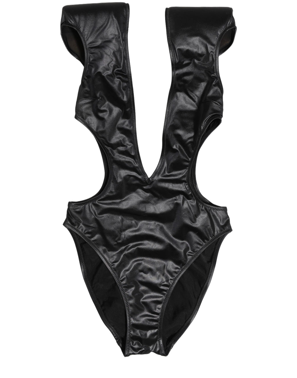 Dolce & Gabbana Black Deep V-Neck Cutout One Piece Swimwear