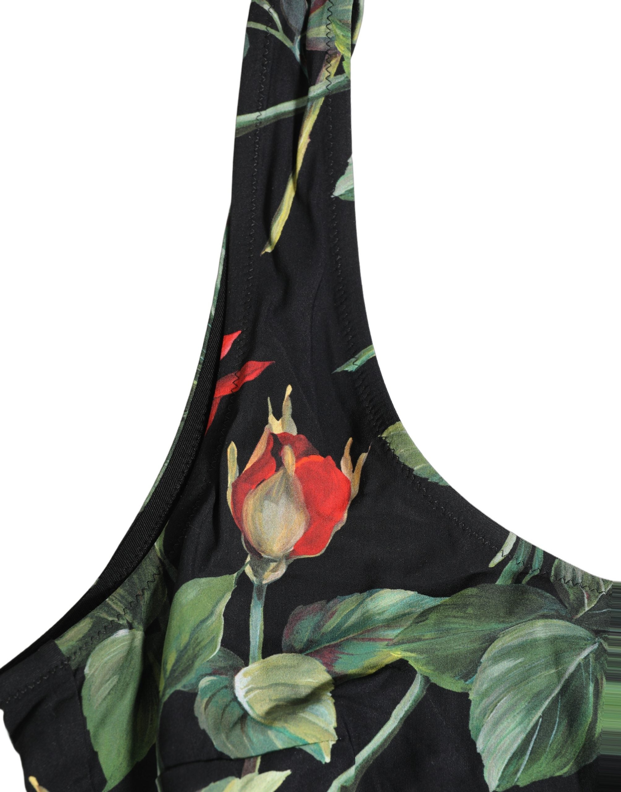 Dolce & Gabbana Black Floral Print One Piece Swimsuit Swimwear