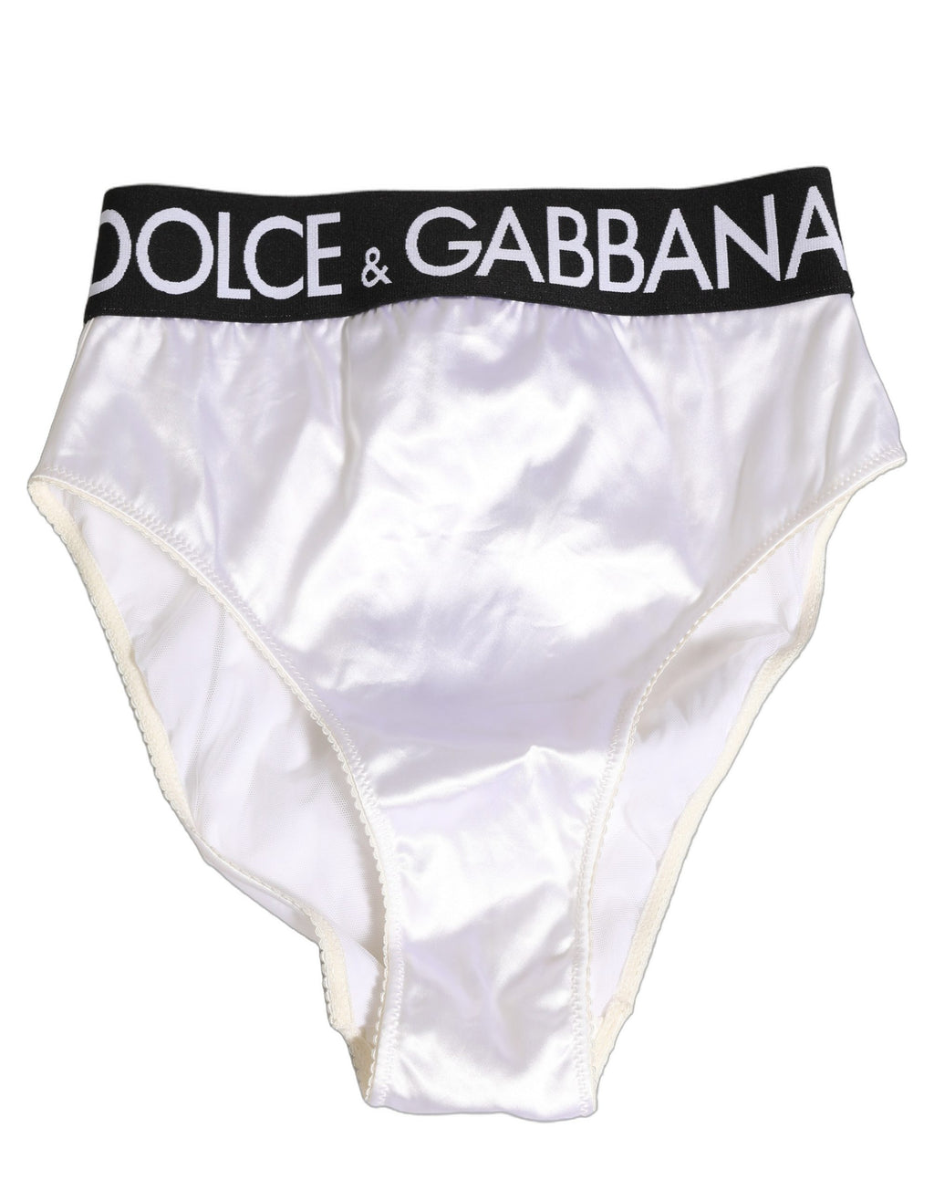 Dolce & Gabbana White Satin High-Waist Brief Logo Women Underwear