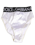 Dolce & Gabbana White Satin High-Waist Brief Logo Women Underwear