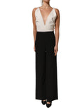Atos Lombardini White Black Plunging Neck Sleeveless Bodysuit Dress