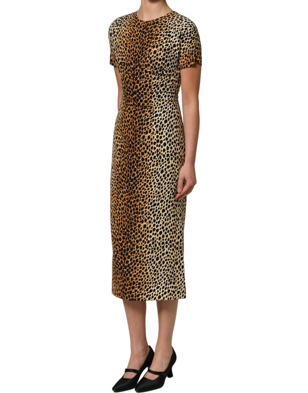 Dolce & Gabbana Brown Leopard Print Silk Sheath Midi Dress