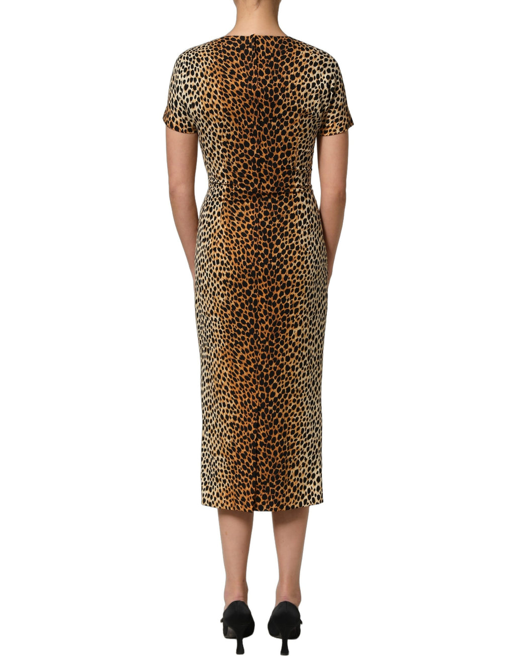 Dolce & Gabbana Brown Leopard Print Silk Sheath Midi Dress