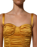 Dolce & Gabbana Gold Silk Ruched Bodycon Sheath Midi Dress