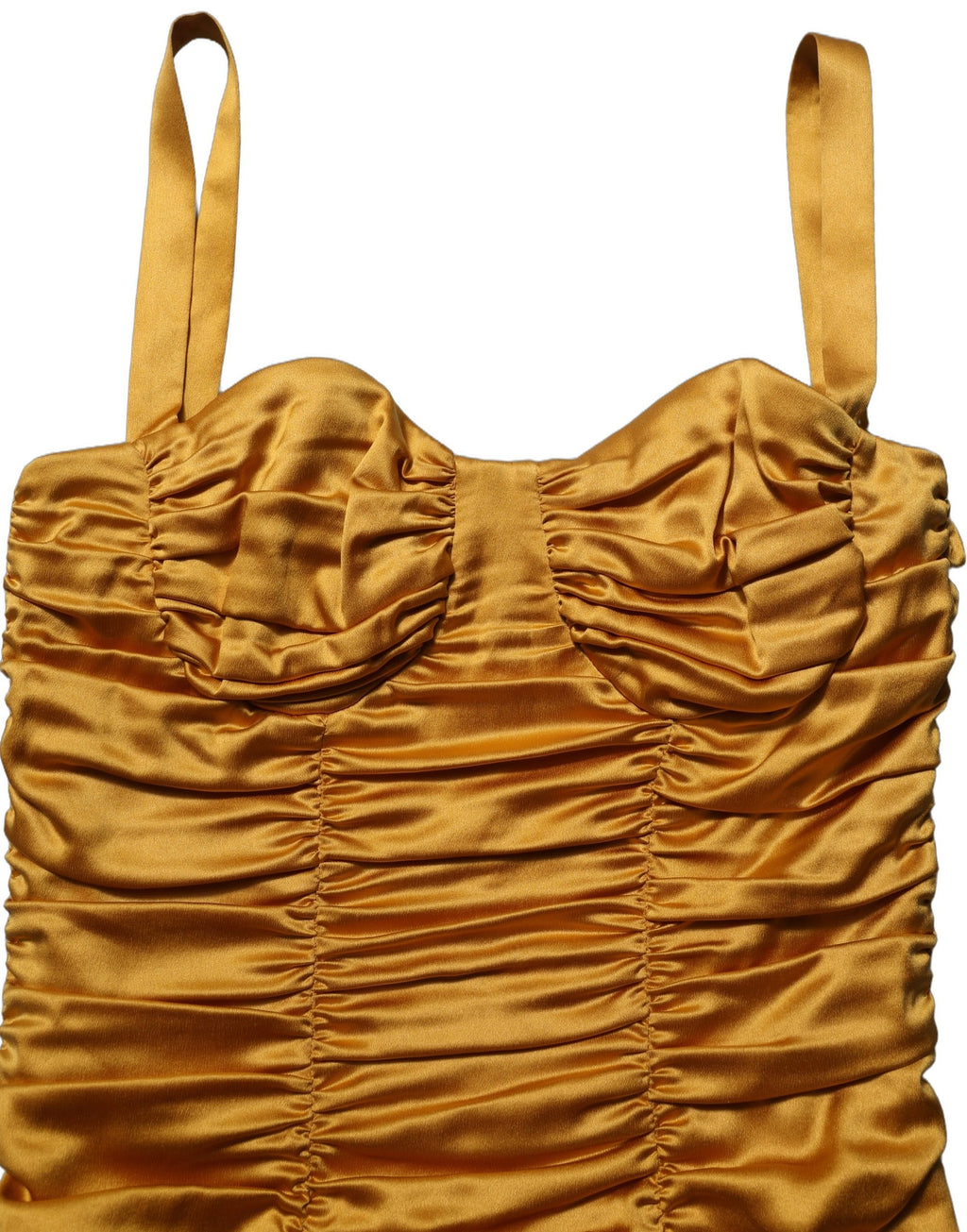 Dolce & Gabbana Gold Silk Ruched Bodycon Sheath Midi Dress