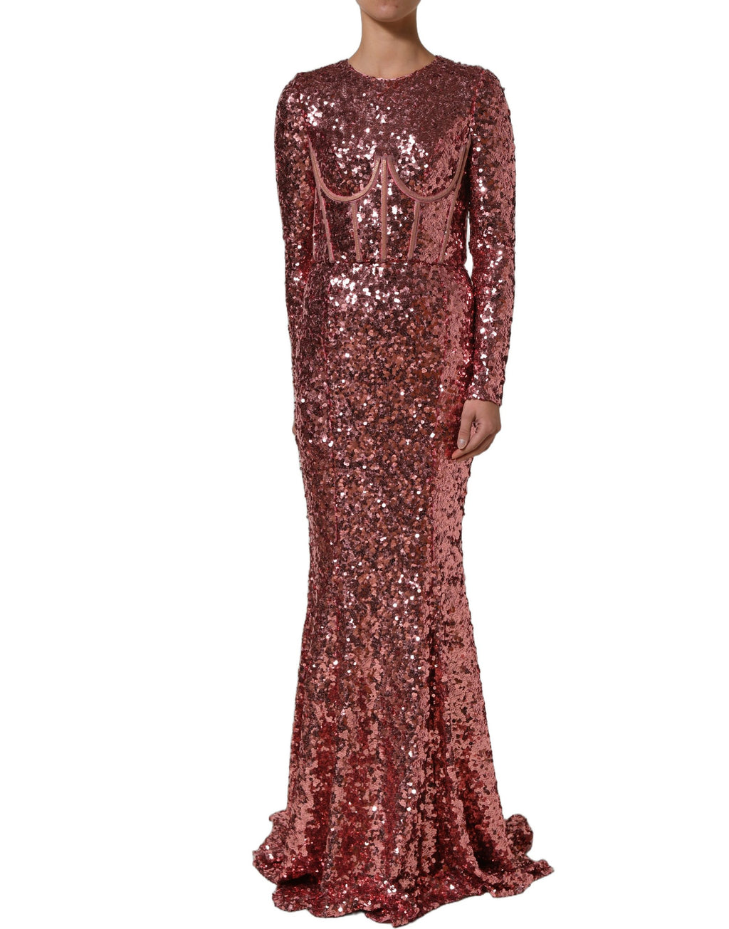 Dolce & Gabbana Pink Long Sequined Corset Detailing Gown Dress
